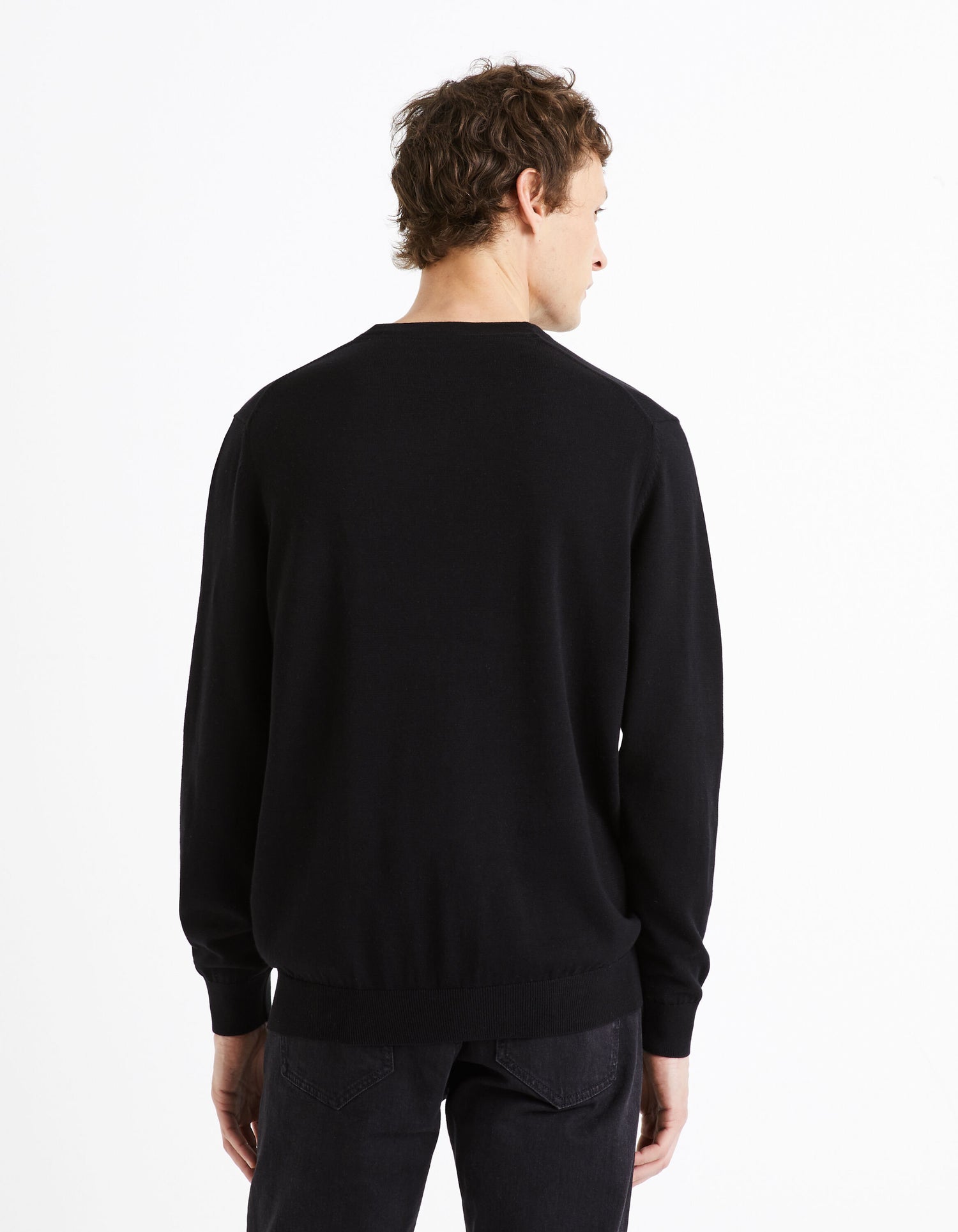 100% Cotton V-Neck Sweater - Black_DECOTON_BLACK_04