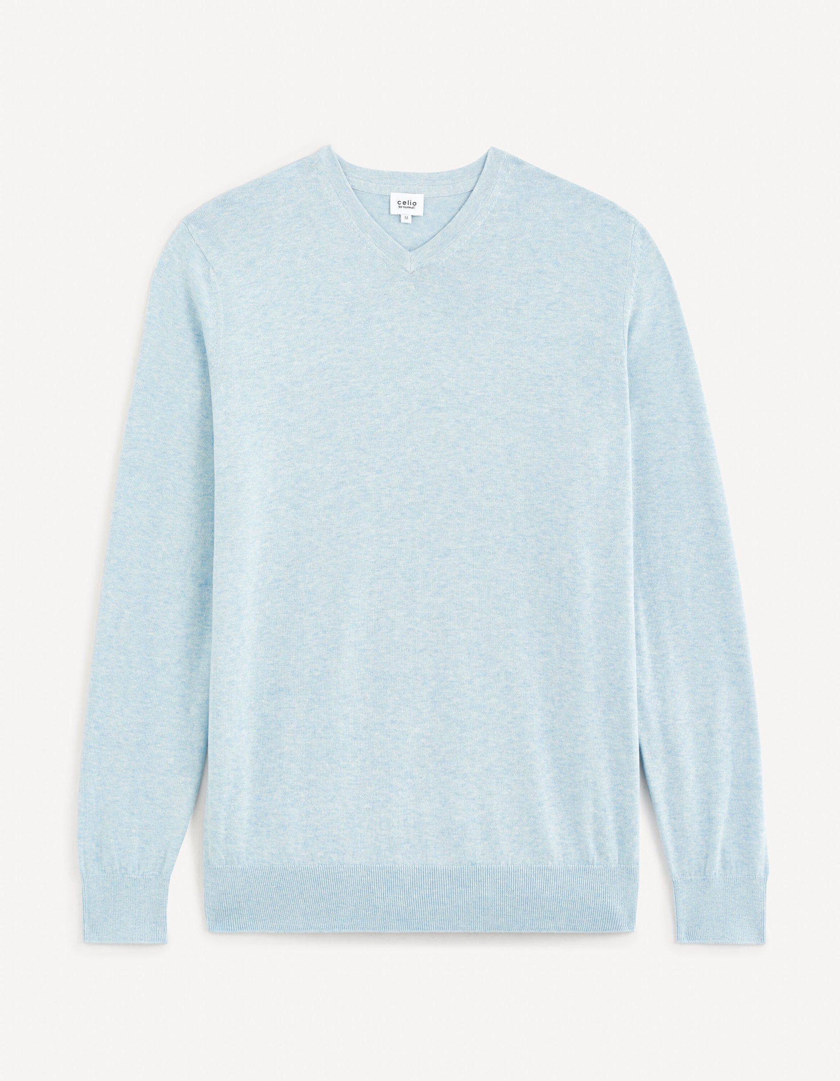 100% Cotton V-Neck Sweater - Light Blue_DECOTON_BLUE MEL_02