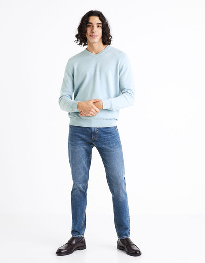 100% Cotton V-Neck Sweater - Light Blue_DECOTON_BLUE MEL_03