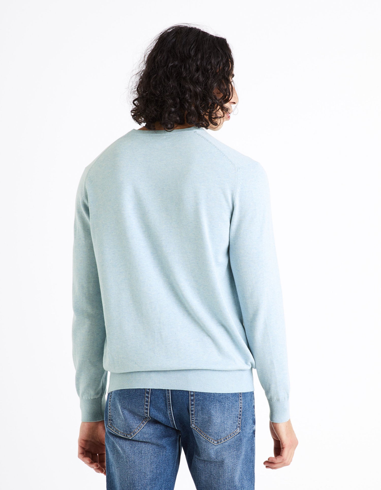 100% Cotton V-Neck Sweater - Light Blue_DECOTON_BLUE MEL_04