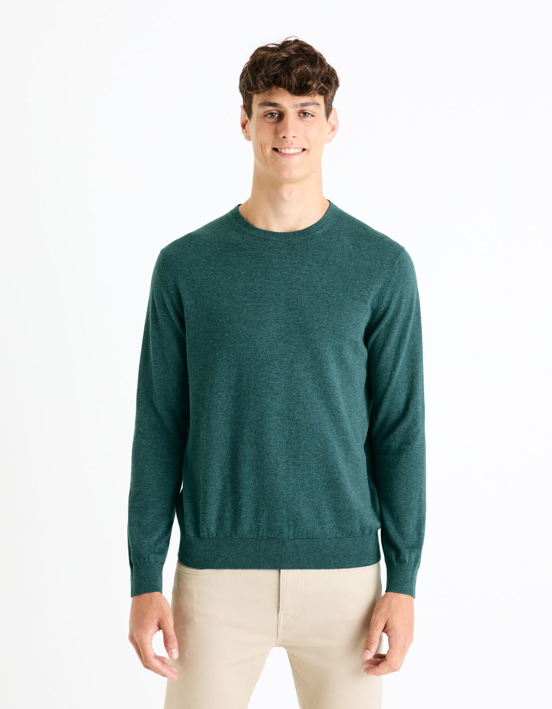 100% Cotton Round Neck Sweater - Green_DECOTON_GREEN MEL_01