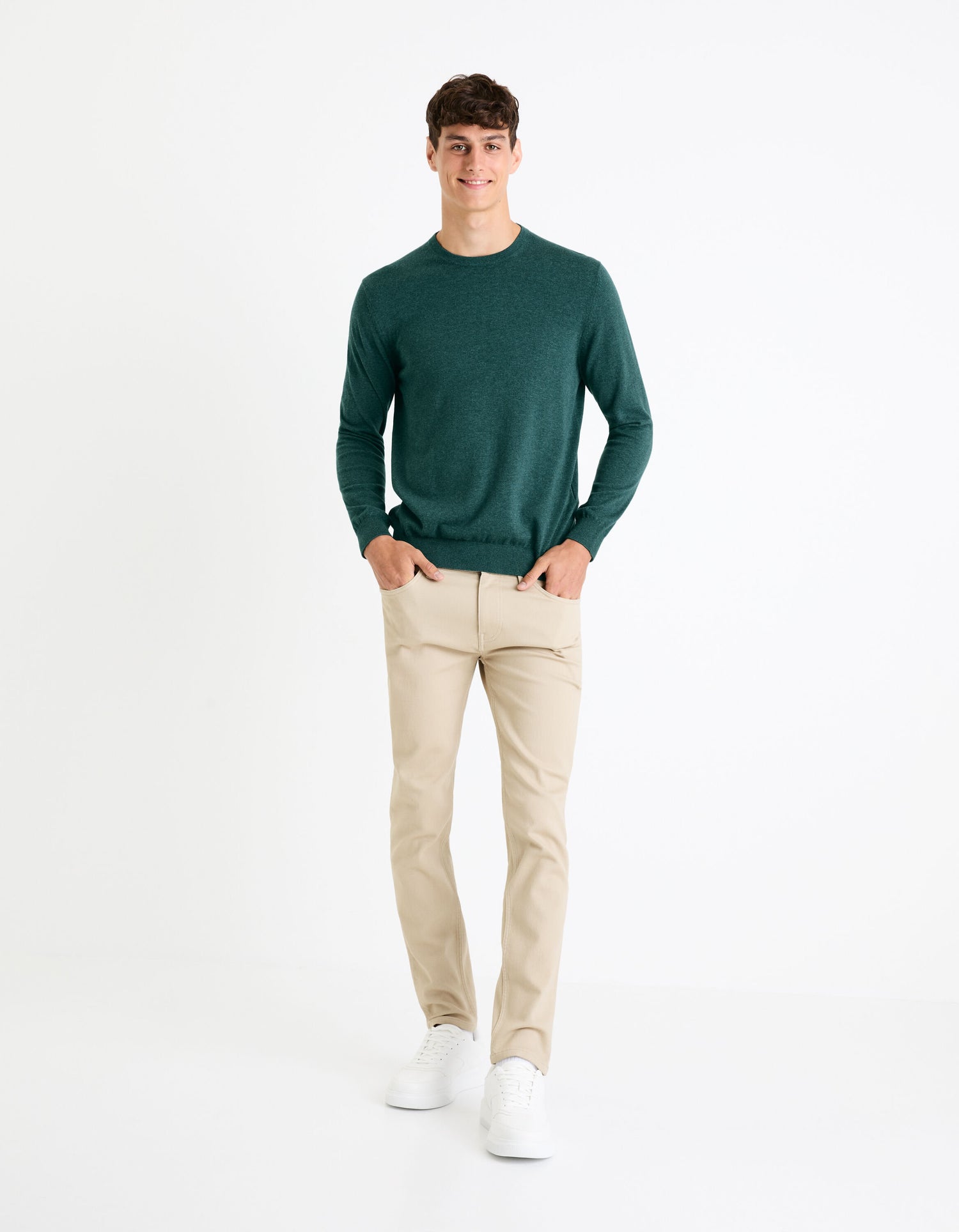 100% Cotton Round Neck Sweater - Green_DECOTON_GREEN MEL_03