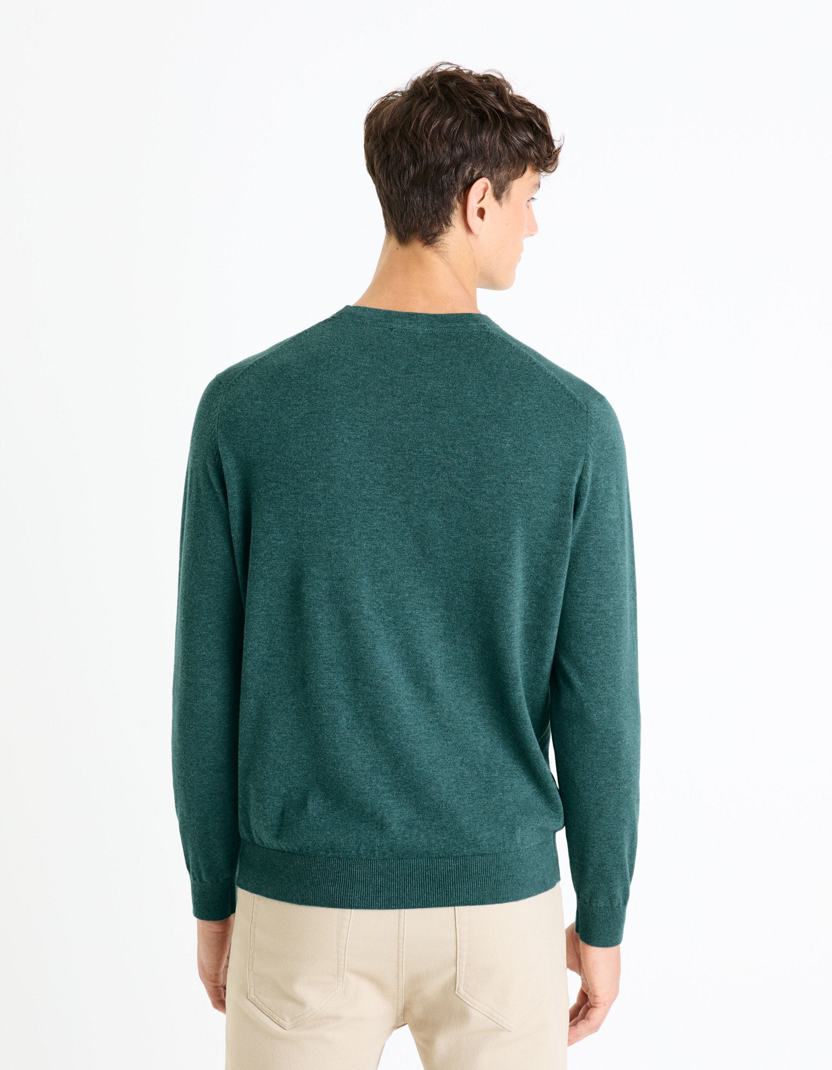 100% Cotton Round Neck Sweater - Green_DECOTON_GREEN MEL_04