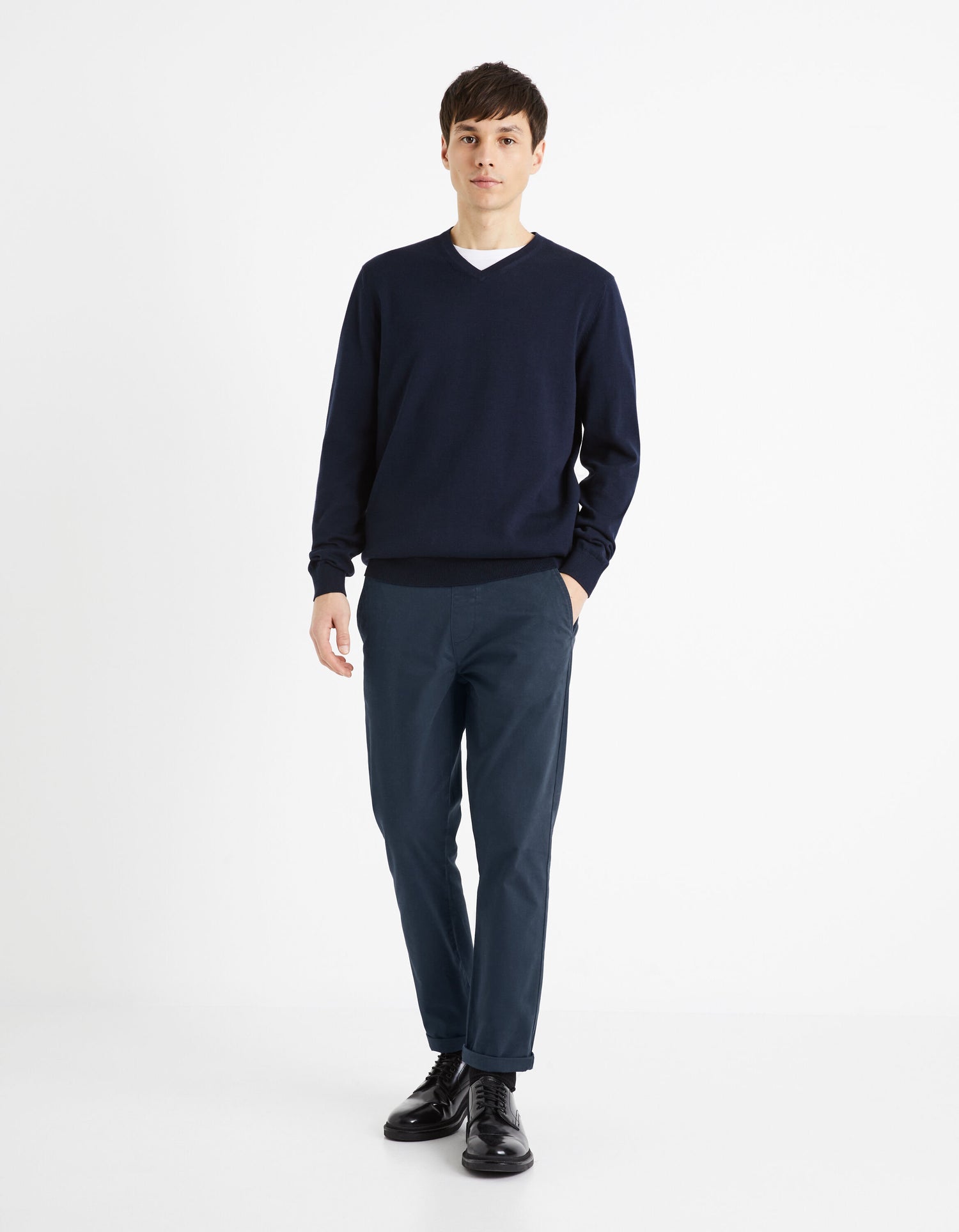 100% Cotton V-Neck Sweater - Navy_DECOTON_NAVY_03