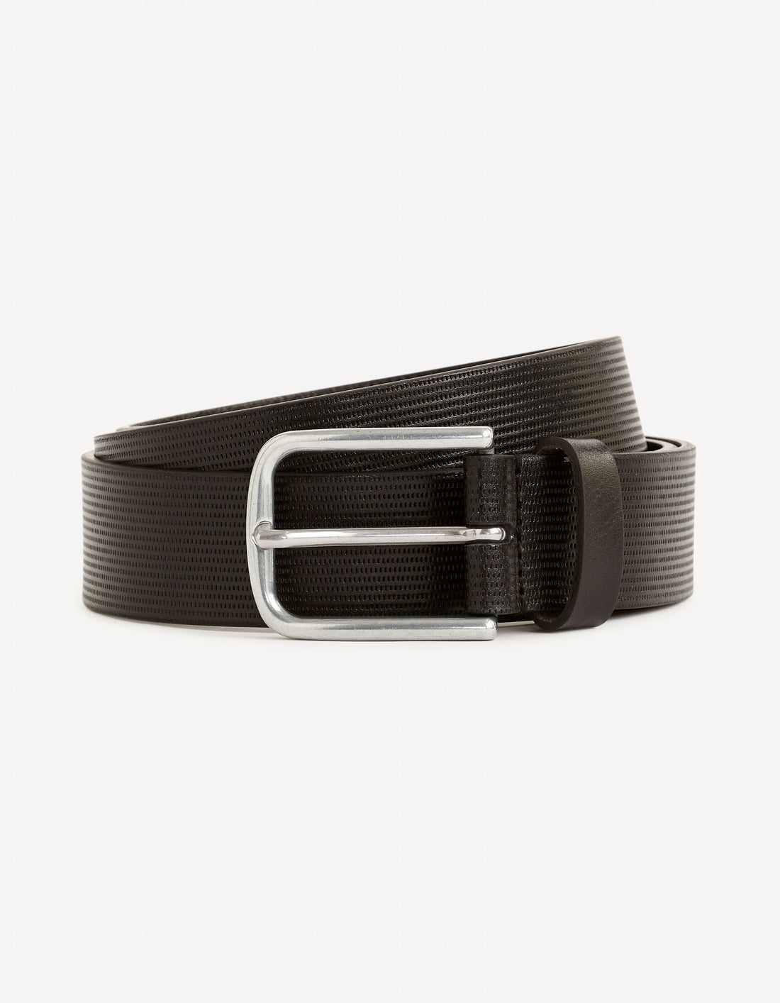 100% Leather Belt With Micro-Perforated Pattern - Black_DIBELTSPOR_NOIR_01