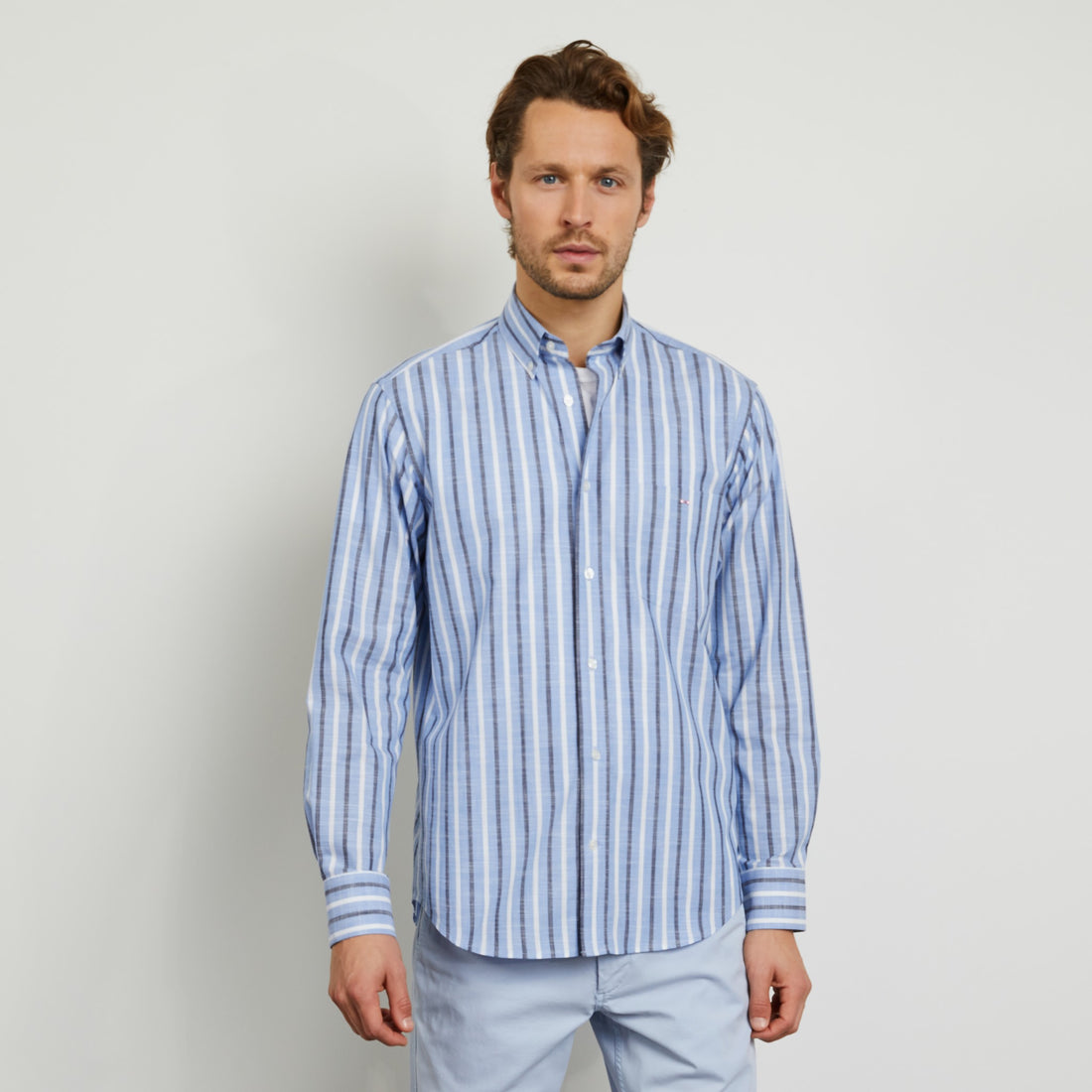 Blue Shirt With Bicolour Stripes