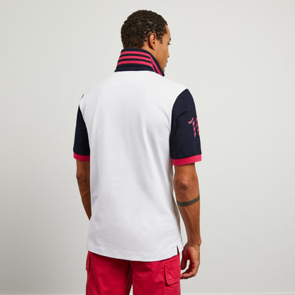 White Short-Sleeved Colour-Block Rugby Shirt