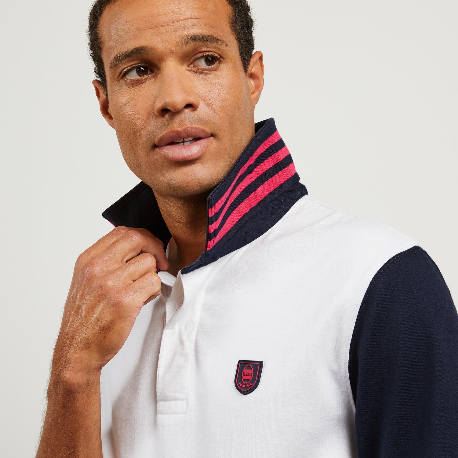 White Short-Sleeved Colour-Block Rugby Shirt