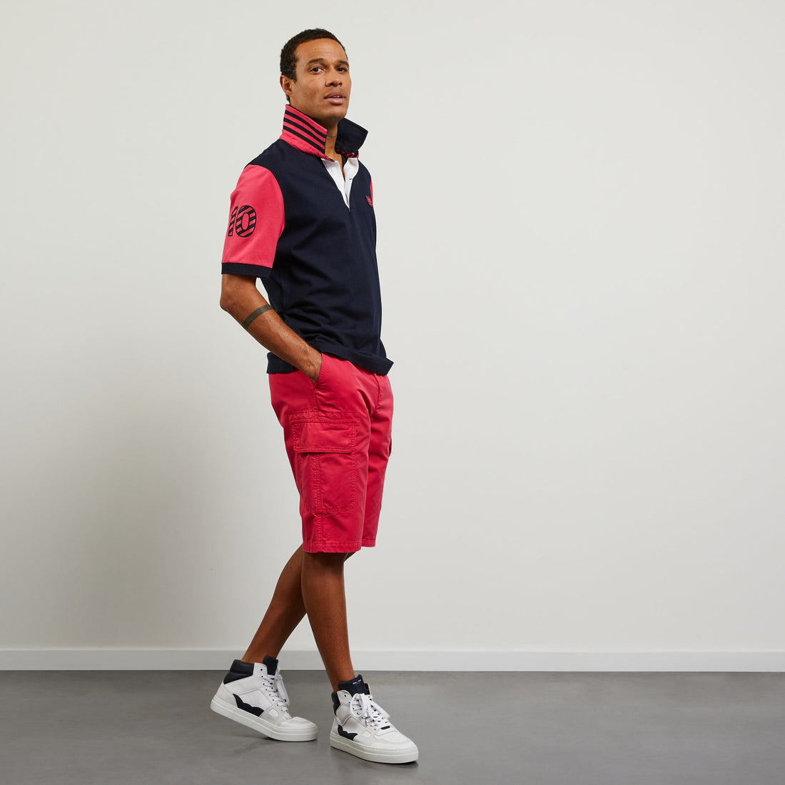 Navy Blue Short-Sleeved Colour-Block Rugby Shirt Eden Park