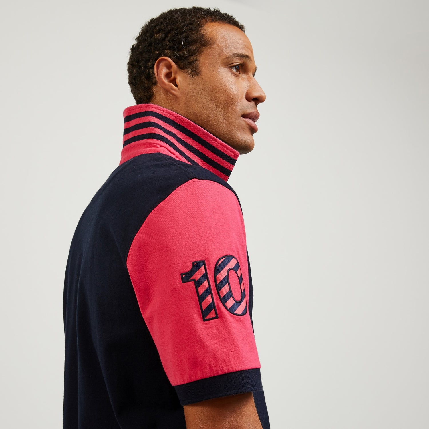 Navy Blue Short-Sleeved Colour-Block Rugby Shirt