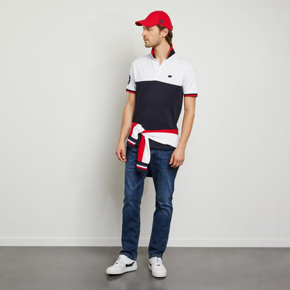 White Colour-Block Polo With No. 10 Embroidery