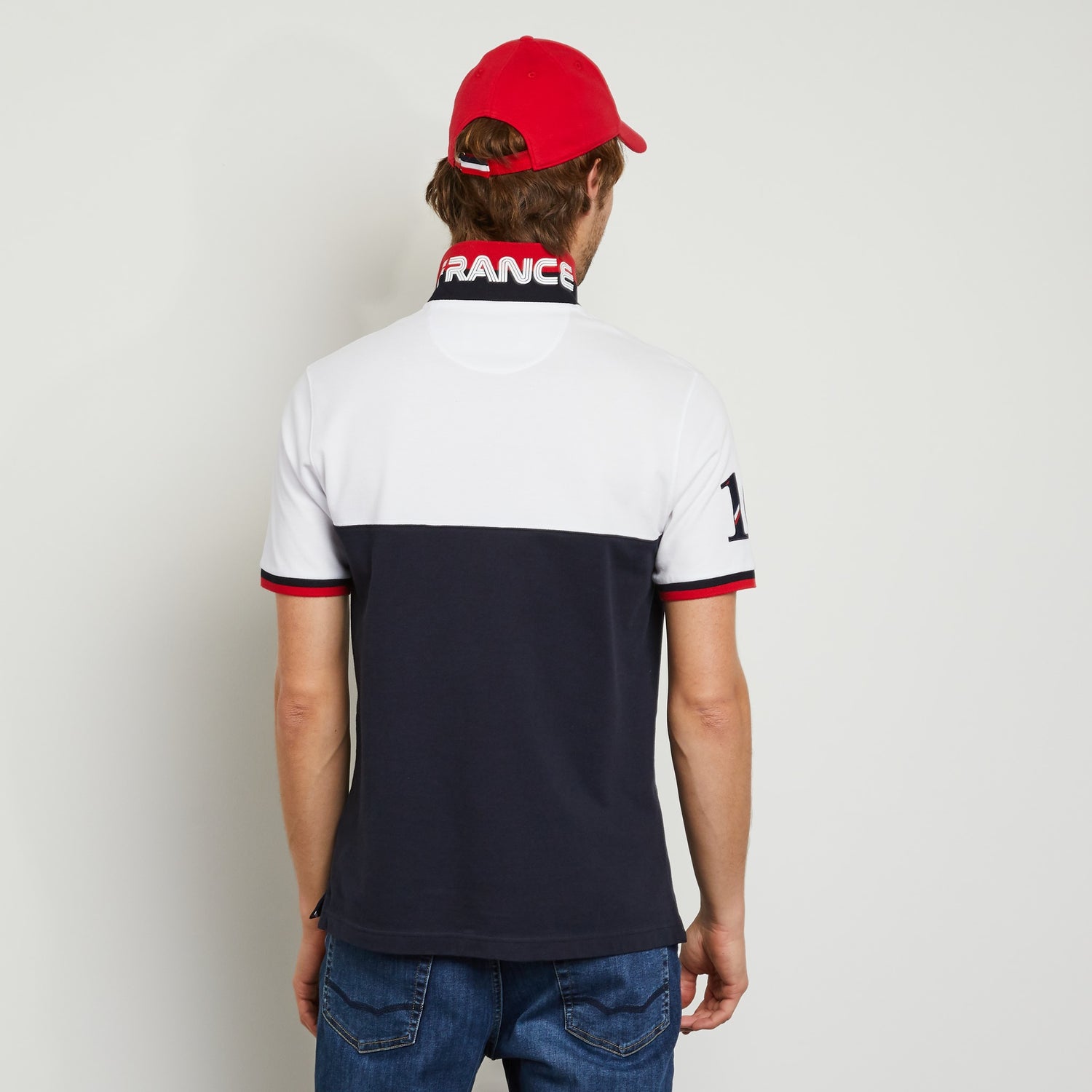White Colour-Block Polo With No. 10 Embroidery