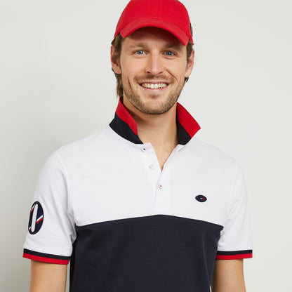 White Colour-Block Polo With No. 10 Embroidery