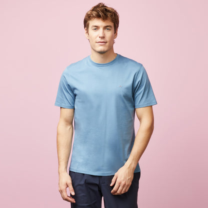 Plain Blue Short-Sleeved T-Shirt In Pima Cotton