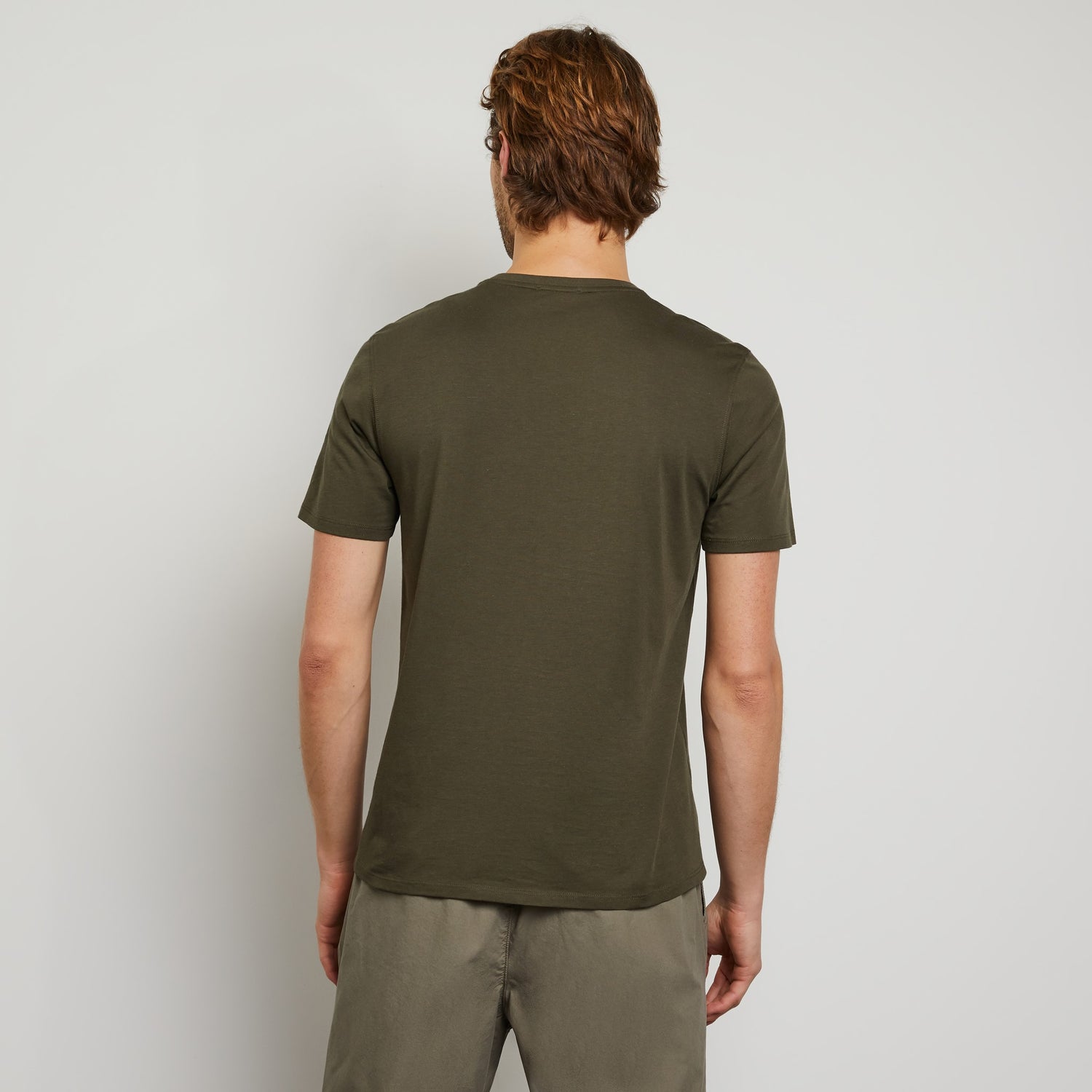Plain Khaki Short-Sleeved T-Shirt In Pima Cotton