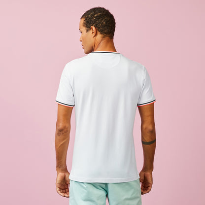 Plain White T-Shirt With Tricolour Trims