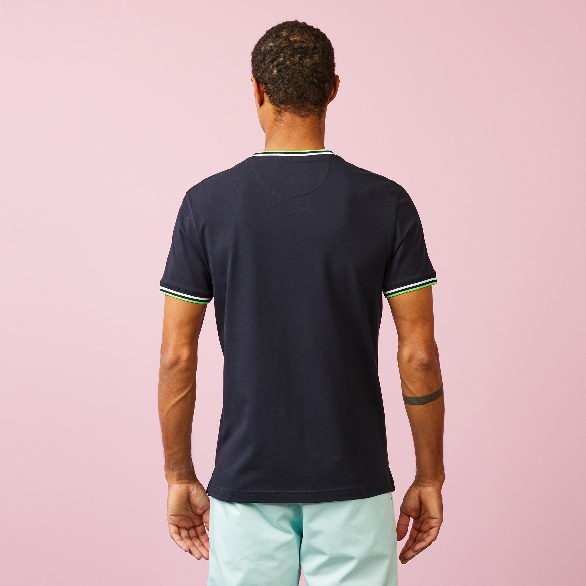 Dark Blue T-Shirt With Tricolour Trims