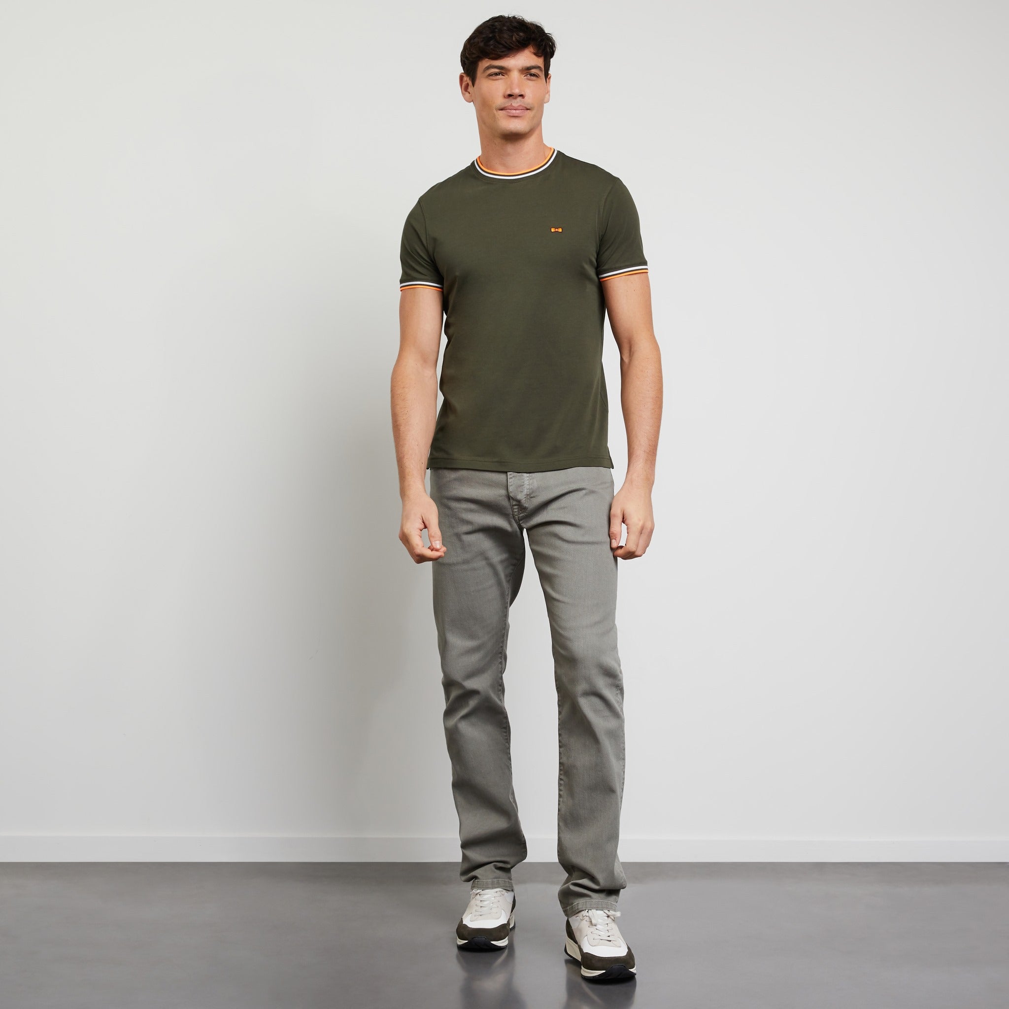 Khaki T-Shirt With Tricolour Trims