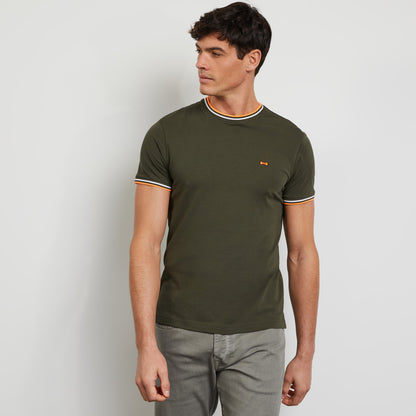 Khaki T-Shirt With Tricolour Trims