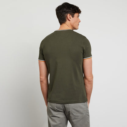 Khaki T-Shirt With Tricolour Trims