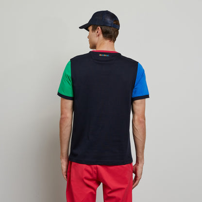 Dark Blue Colour-Block T-Shirt