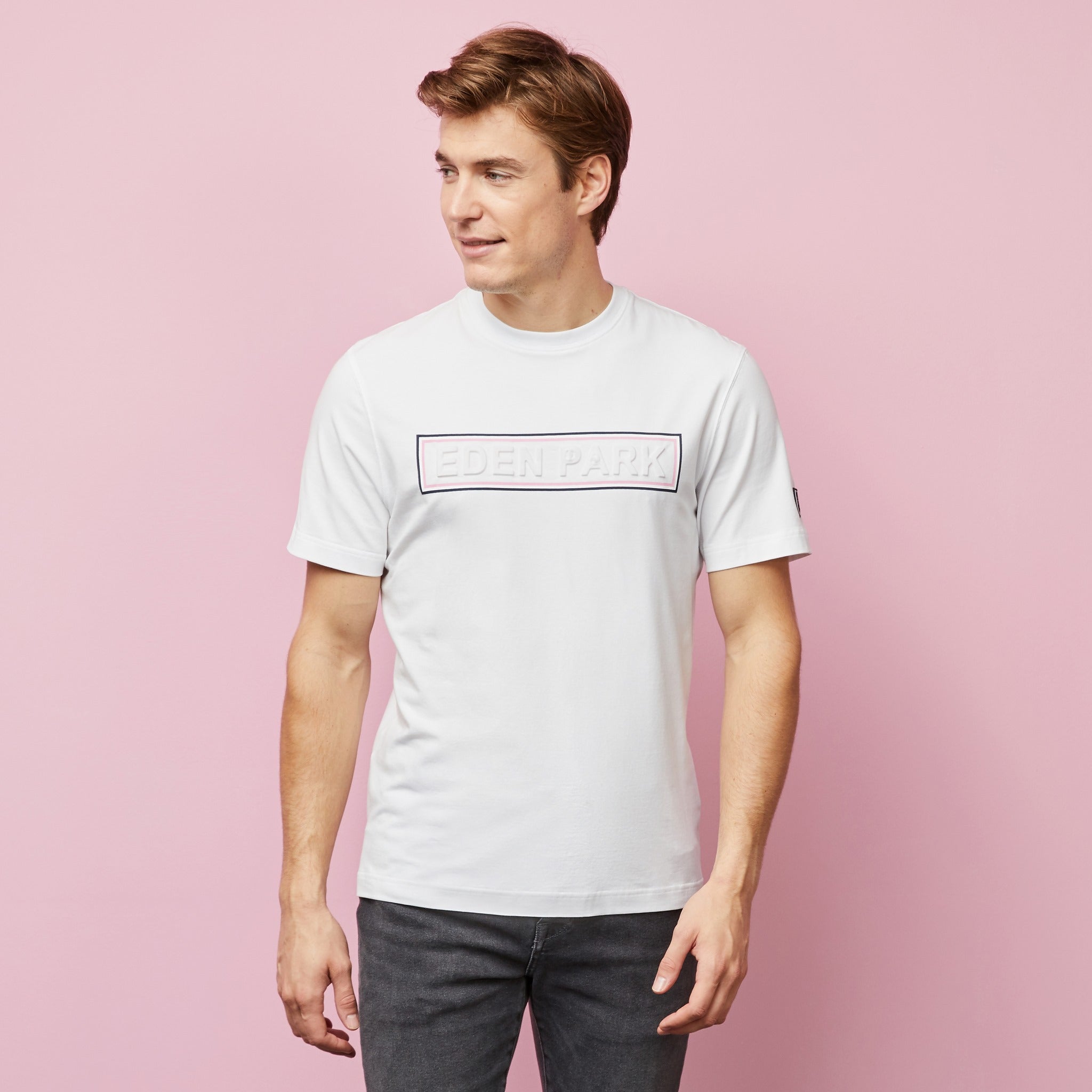 White T-Shirt With Embossed Inscription