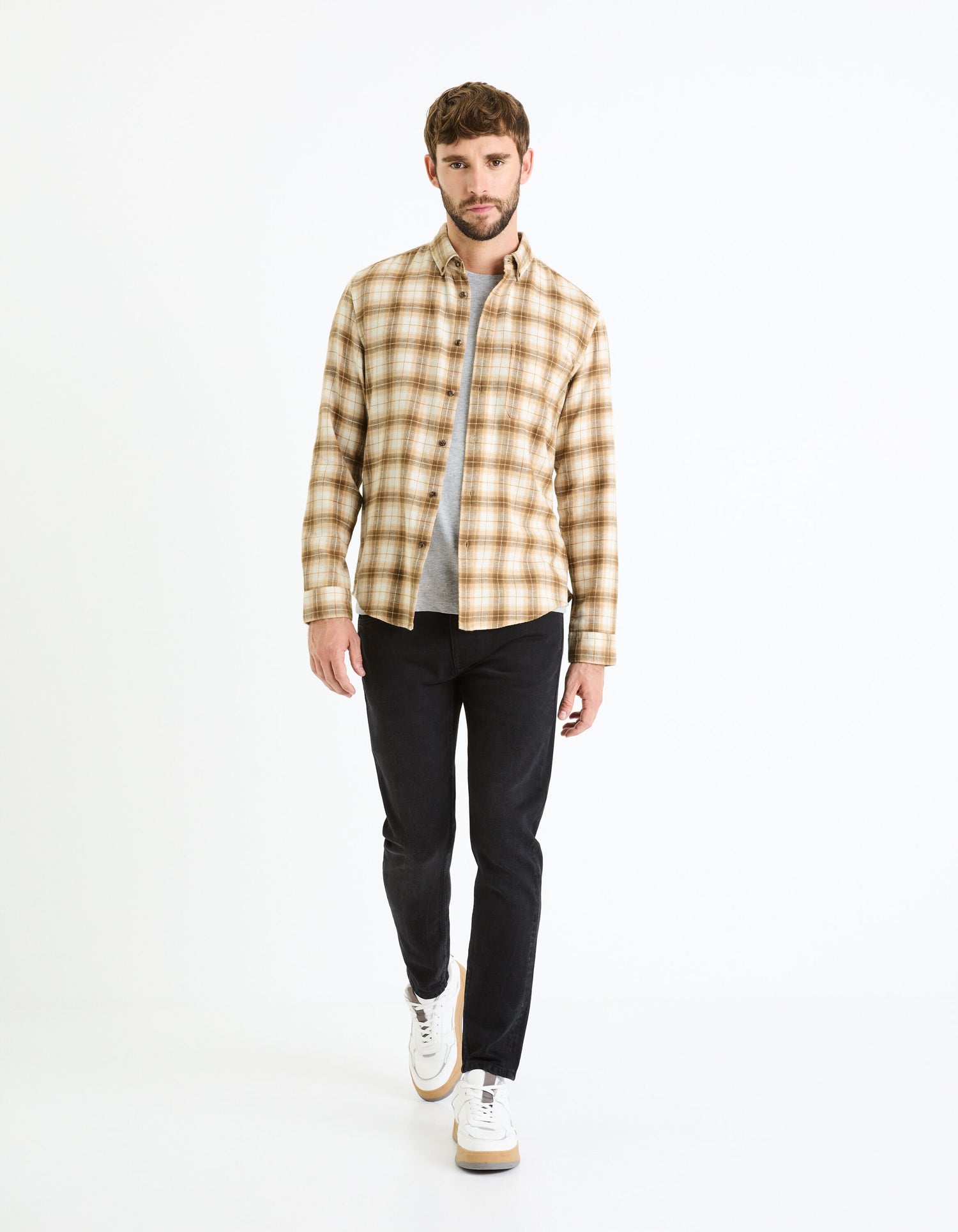 Regular Shirt 100% Cotton - Beige_FACHECKO_BEIGE_02