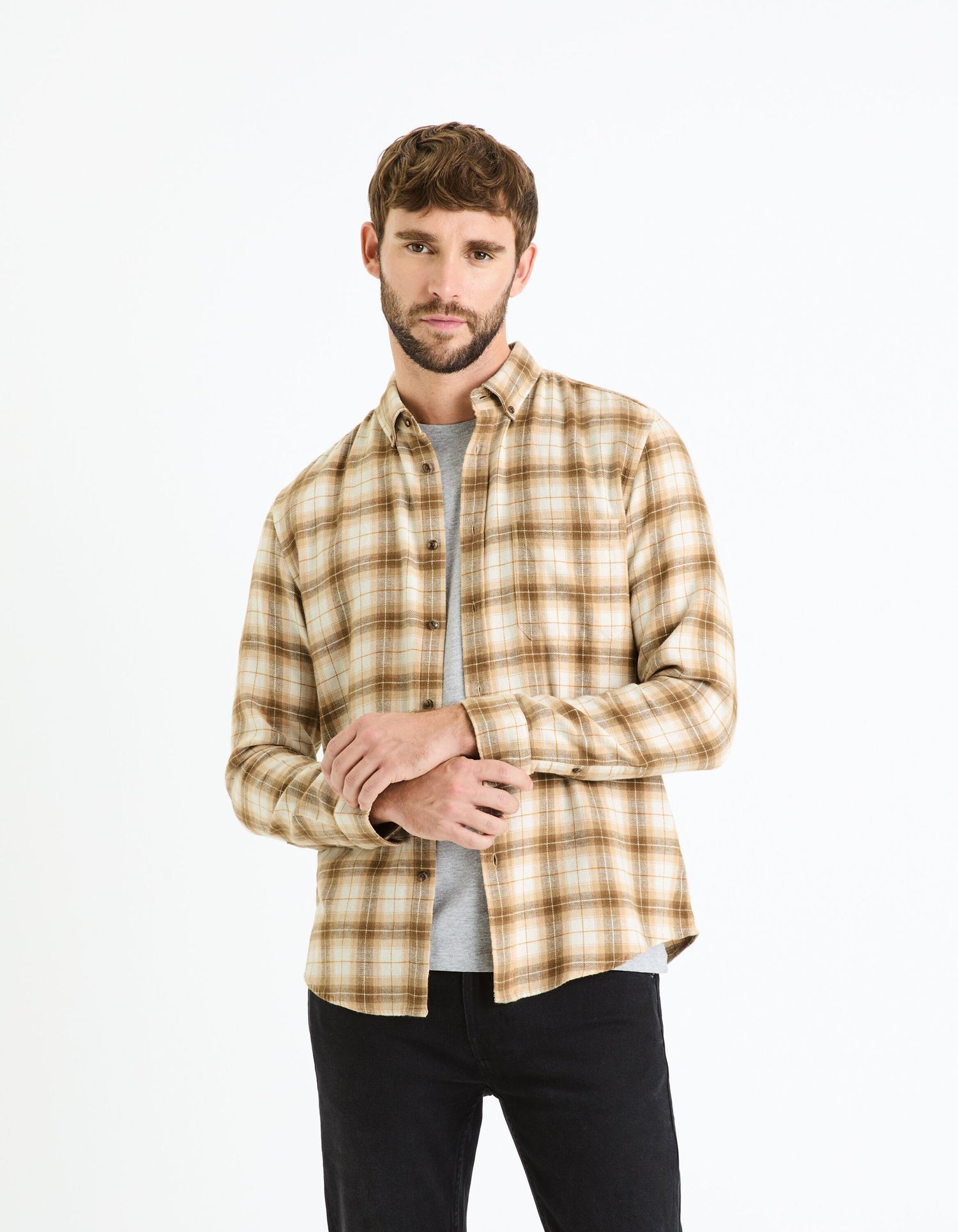 Regular Shirt 100% Cotton - Beige_FACHECKO_BEIGE_03