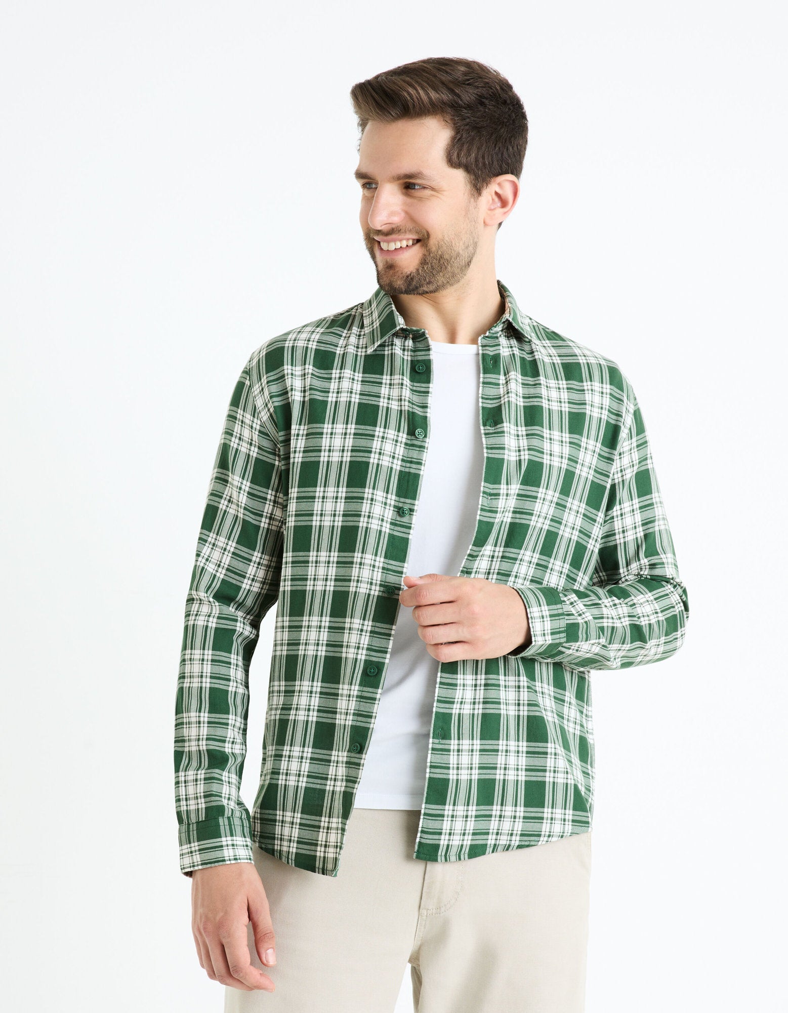 Regular Shirt 100% Cotton - Green_FADRO_GREEN_01