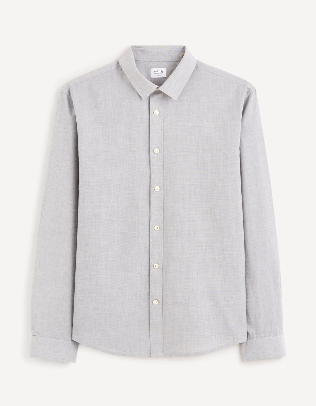 Regular Shirt 100% Cotton - Mottled Grey_FAFILE_ANTHRA GRAY_02