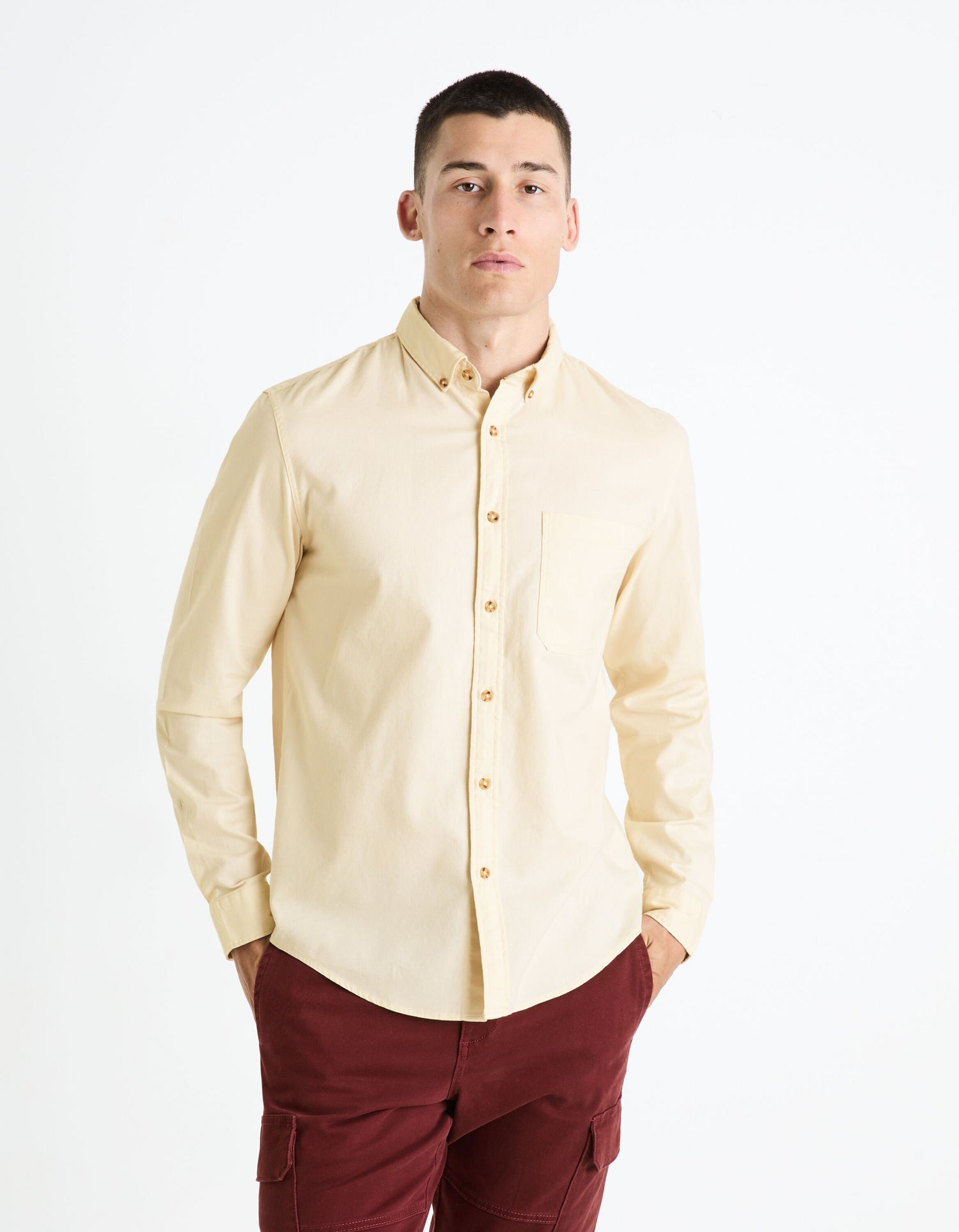 Regular Shirt 100% Cotton - Beige_FAROBONE2_BEIGE_01