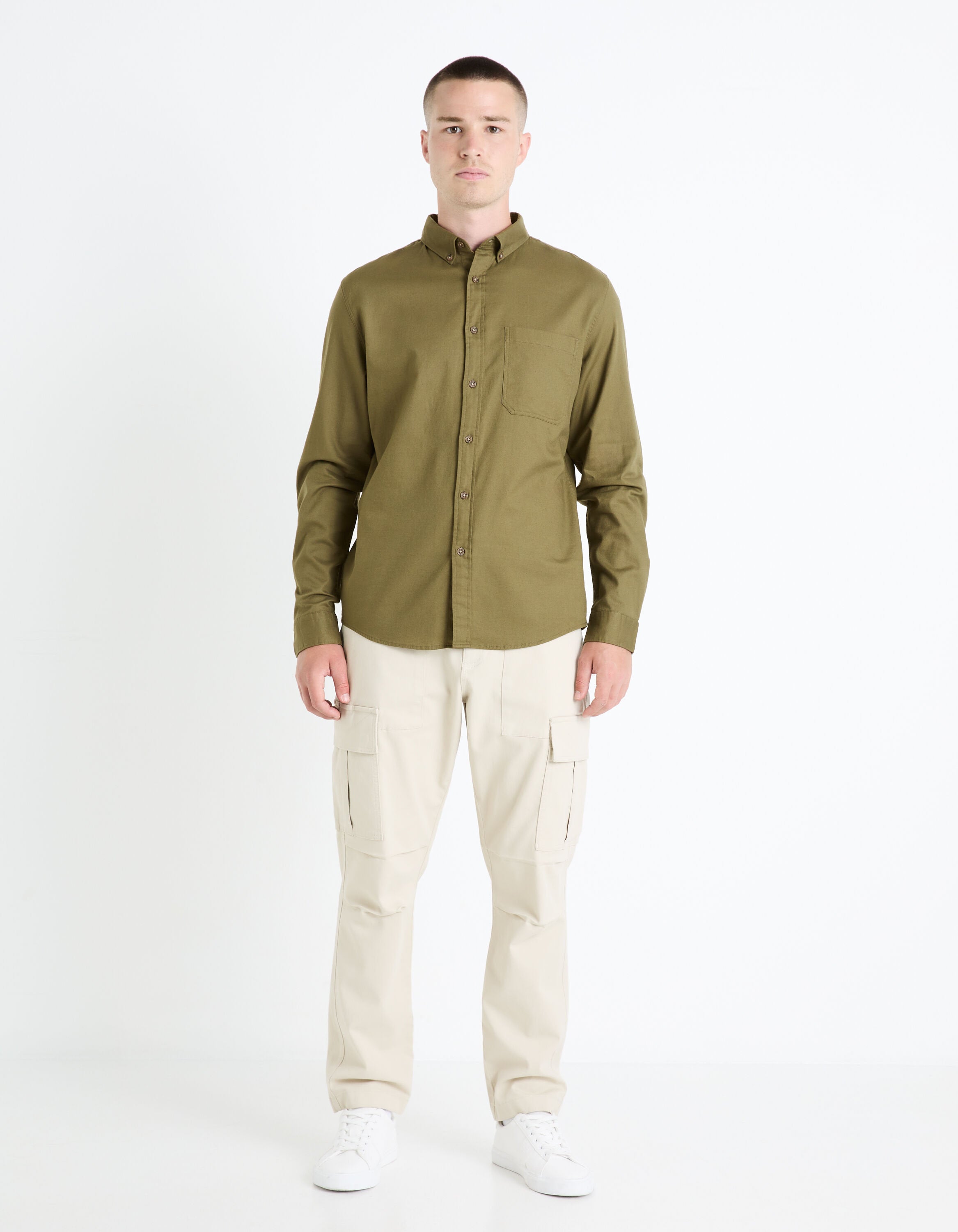 Regular Shirt 100% Cotton - Khaki_FAROBONE2_KAKI_03