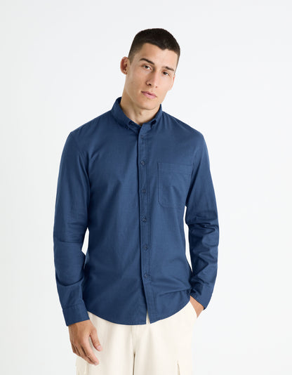 Regular Shirt 100% Cotton - Navy_FAROBONE2_NAVY_01