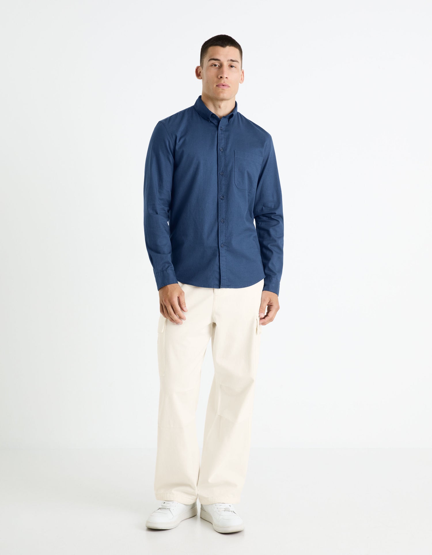Regular Shirt 100% Cotton - Navy_FAROBONE2_NAVY_03