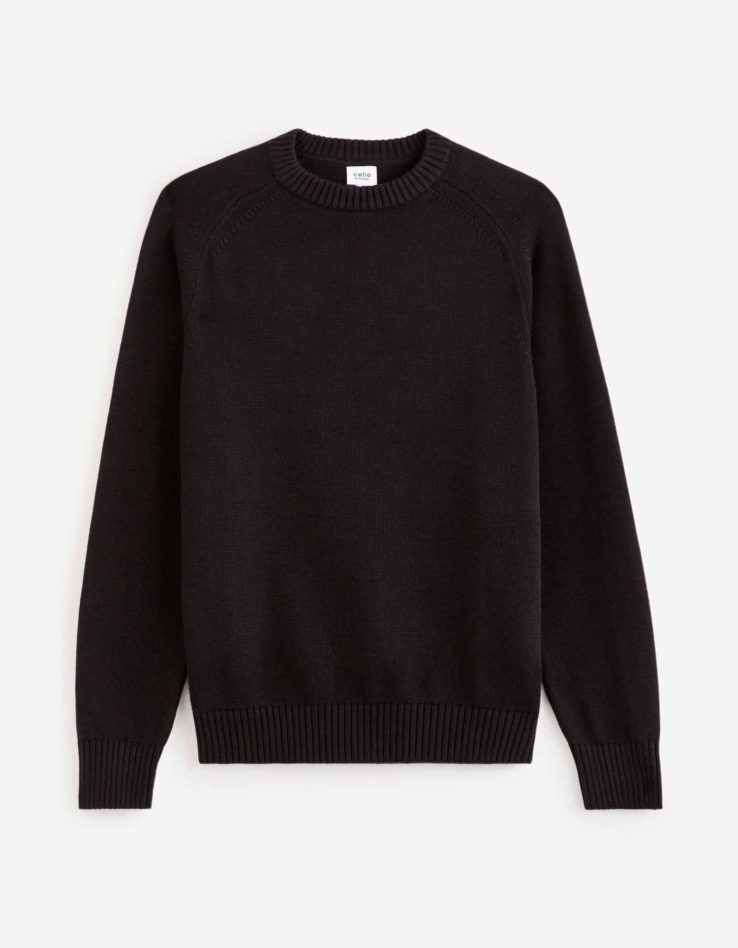 100% Cotton Round Neck Sweater - Black_FEBASIC_BLACK_02