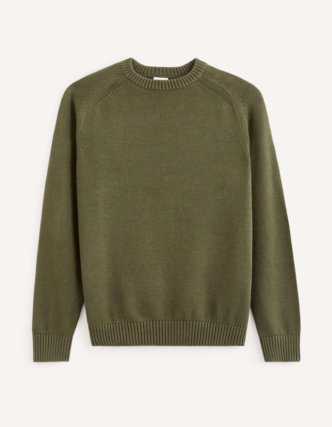 100% Cotton Round Neck Sweater - Khaki_FEBASIC_KHAKI_02