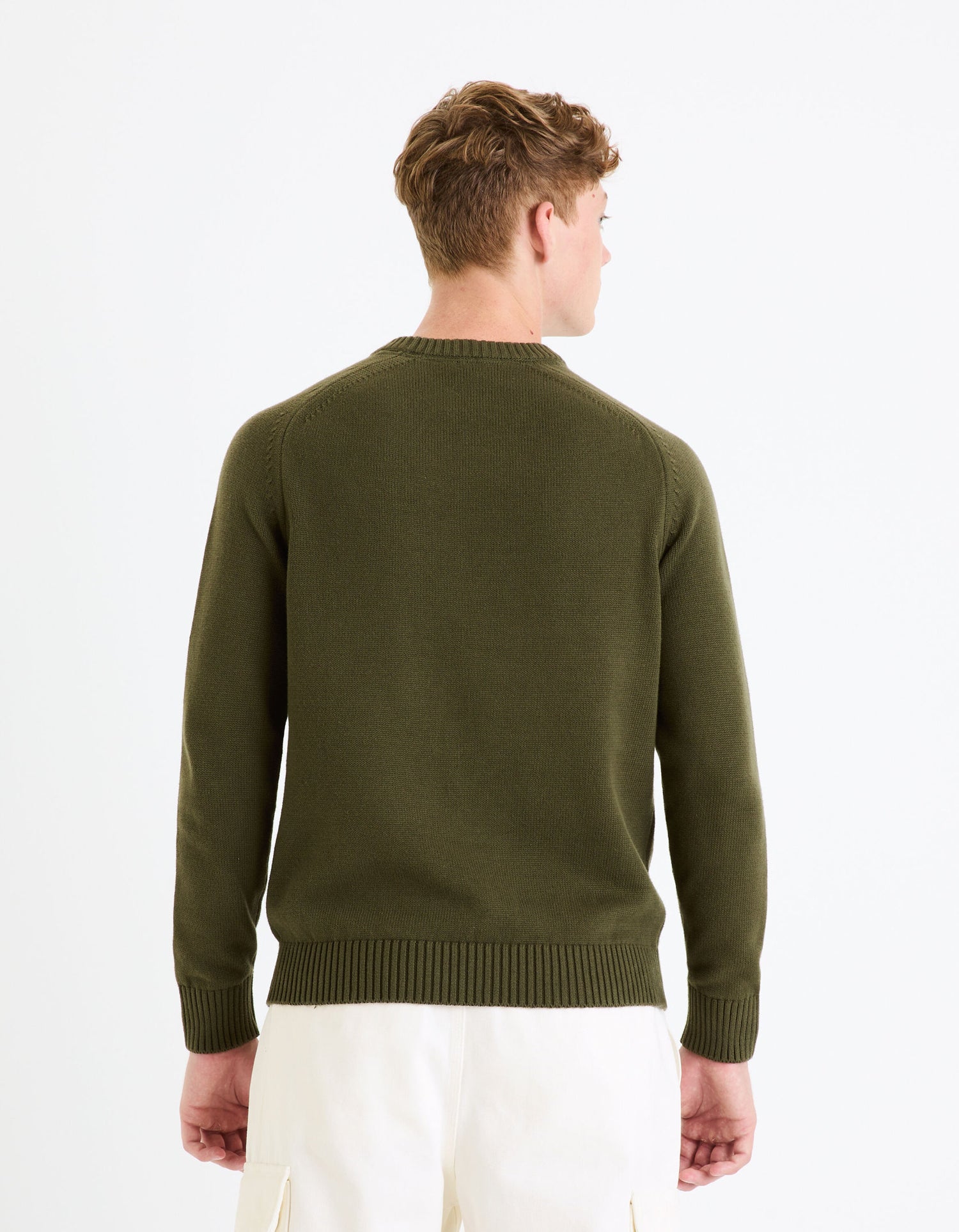 100% Cotton Round Neck Sweater - Khaki_FEBASIC_KHAKI_04