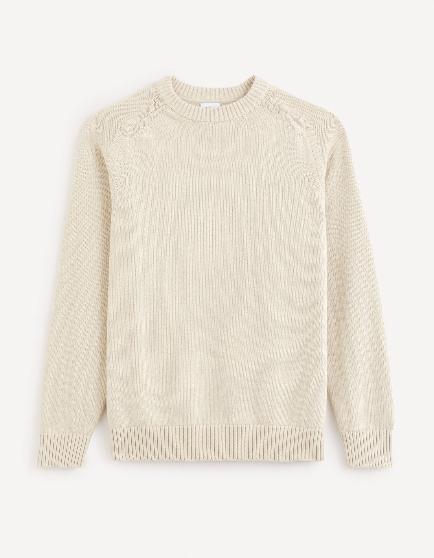 100% Cotton Round Neck Sweater - Beige_FEBASIC_LIGHT BEIGE_02