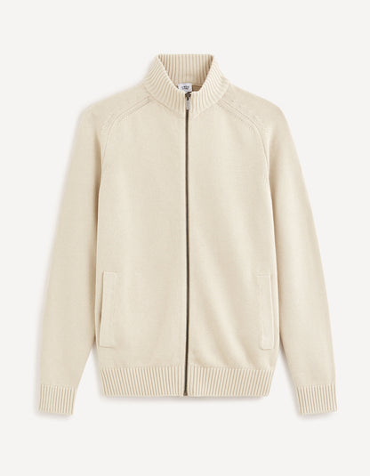 100% Cotton Zip-Up Cardigan - Beige_FEBAZIPPER_LIGHT BEIGE_02