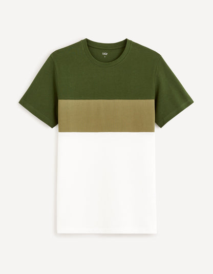 100% Cotton Round Neck T-Shirt - Khaki_FEBLOC_KHAKI GREEN_01