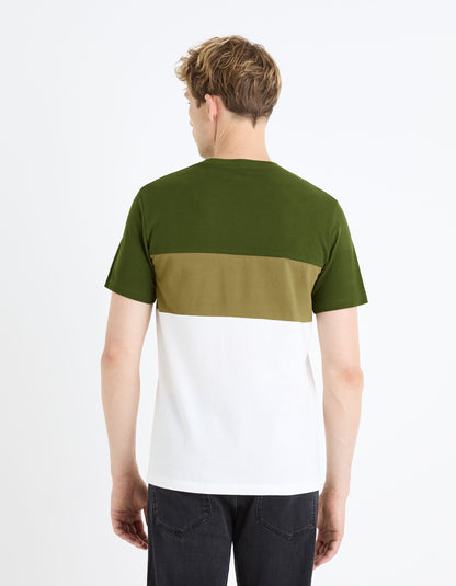 100% Cotton Round Neck T-Shirt - Khaki_FEBLOC_KHAKI GREEN_04