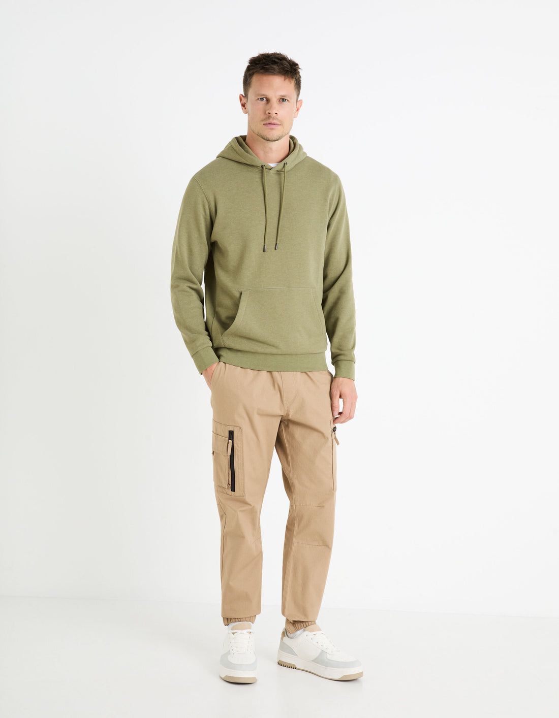 Cotton-Blend Hoodie - Khaki_FECHINE_KHAKI MEL_02