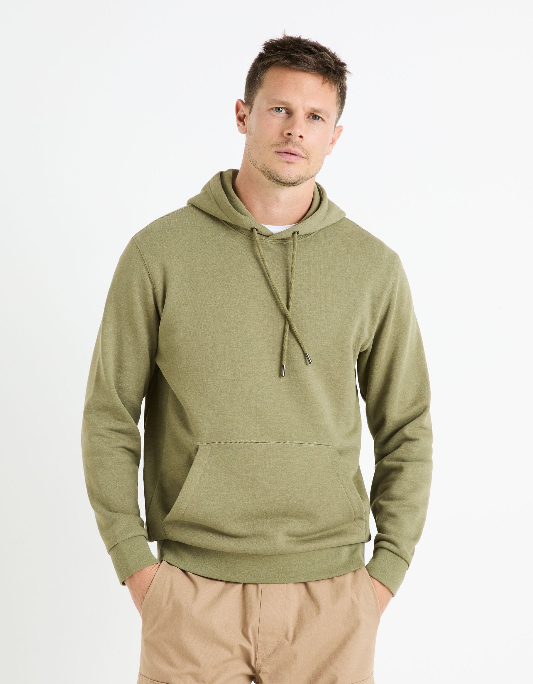 Cotton-Blend Hoodie - Khaki_FECHINE_KHAKI MEL_03