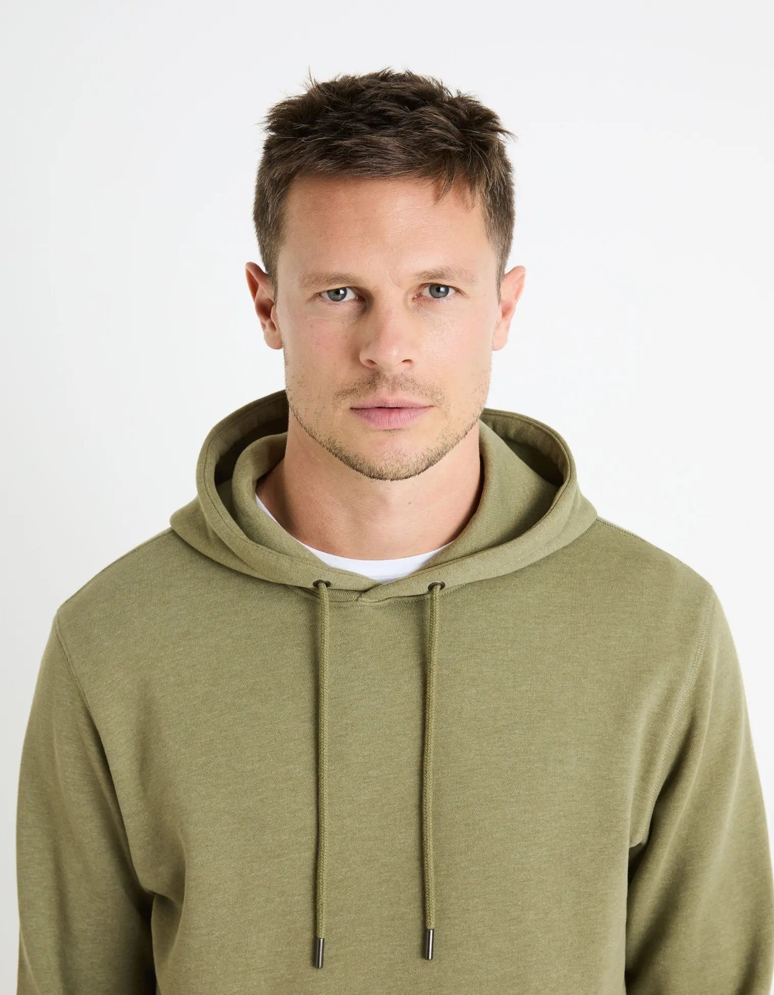 Cotton-Blend Hoodie - Khaki_FECHINE_KHAKI MEL_05