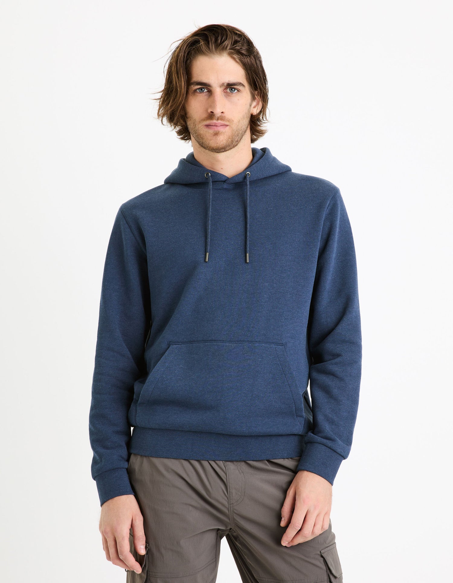 Cotton-Blend Hoodie - Navy_FECHINE_NAVY MEL_03