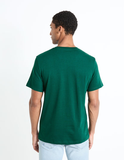 100% Cotton Round Neck T-Shirt - Dark Green_FEFROG_DARK GREEN_04