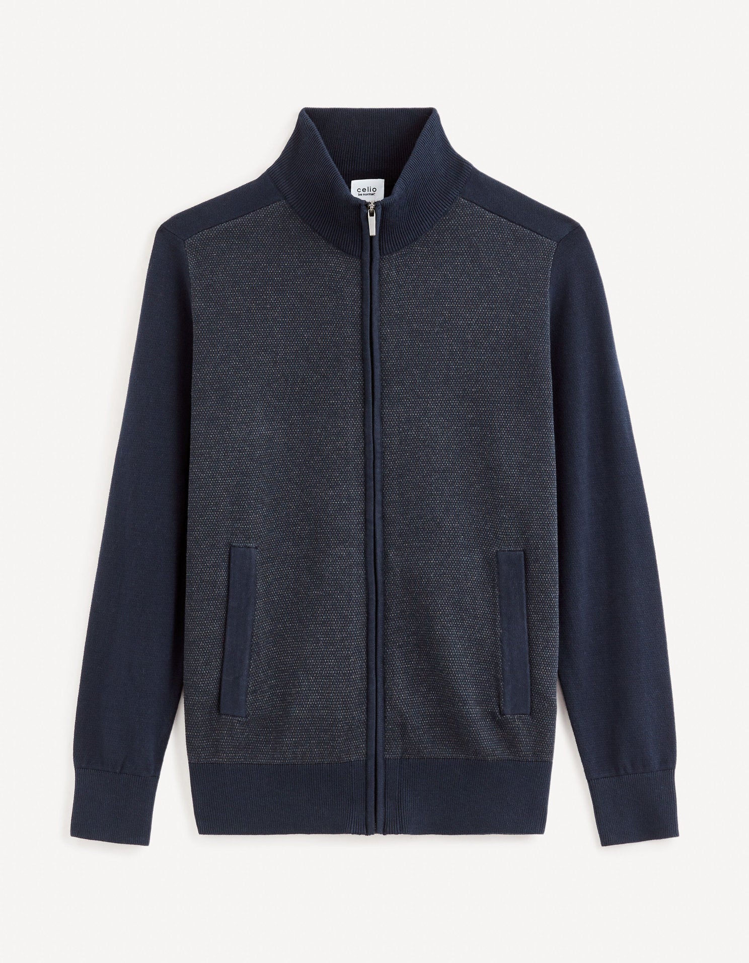 100% Cotton Zip-Up Cardigan - Navy_FEGILLOU_NAVY_02