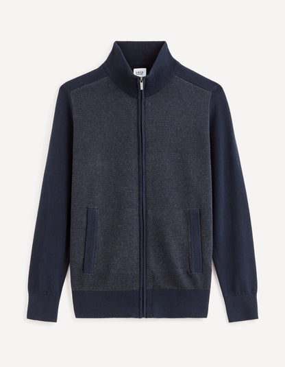 100% Cotton Zip-Up Cardigan - Navy_FEGILLOU_NAVY_02