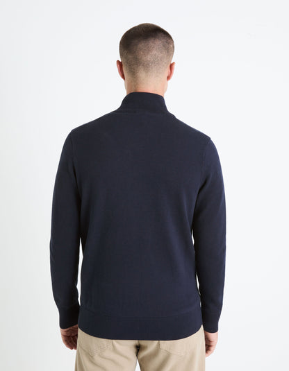 100% Cotton Zip-Up Cardigan - Navy_FEGILLOU_NAVY_04