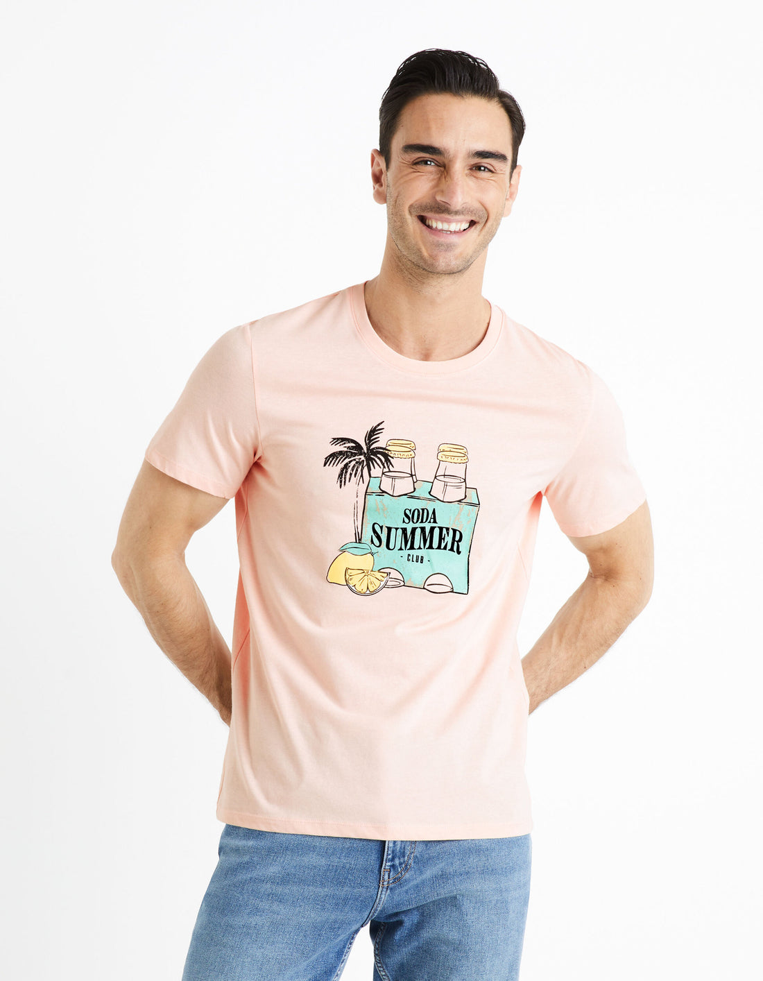 100% Cotton Round Neck T-Shirt - Pink_FEGRUME_DUSTY PINK 01_01